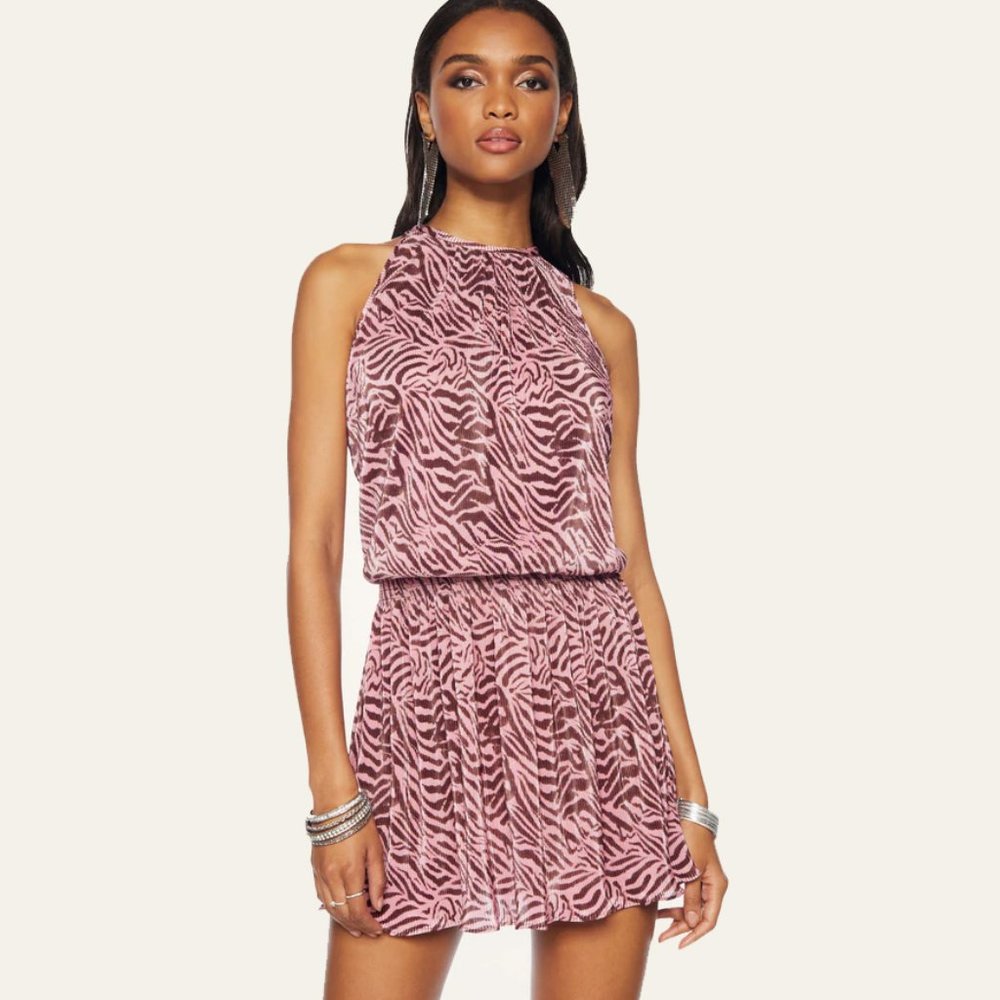 NWT - RAMY BROOK - ZEBRA KNIT PARIS SLEEVELESS MINI DRESS